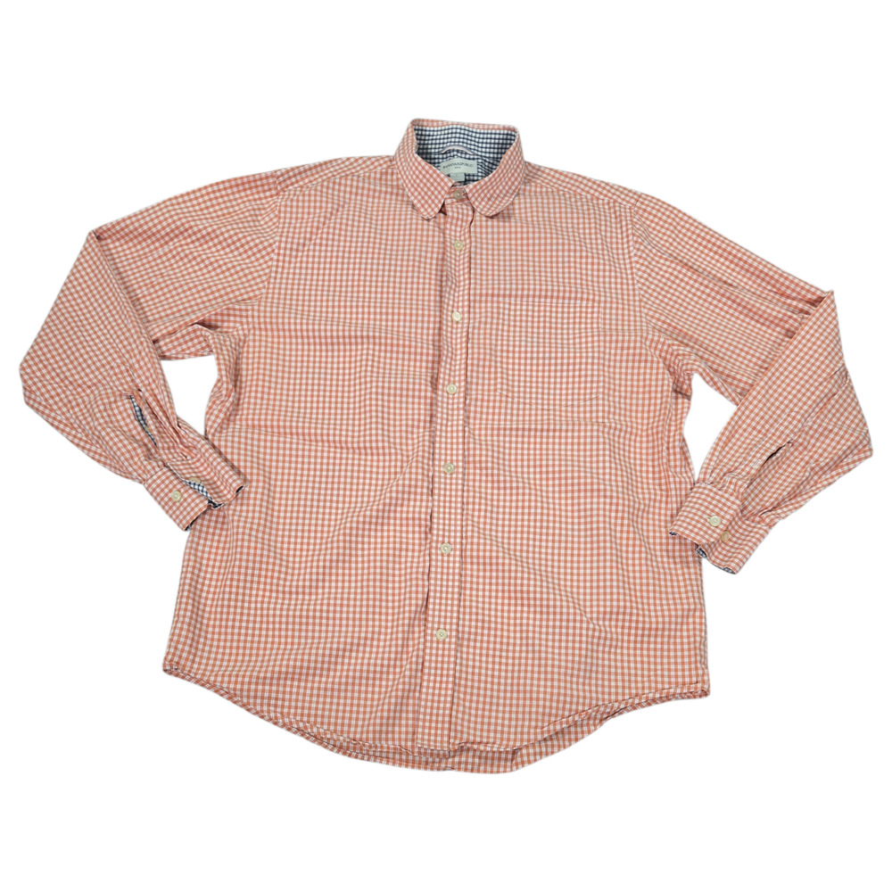 Banana Republic Men LG 16-16.5 Orange Plaid Long Sleeve Cotton Top Everyday Dad